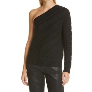 L’Agence Zoey Asymmetric One Shoulder Cable Knit Sweater Size Large NWT